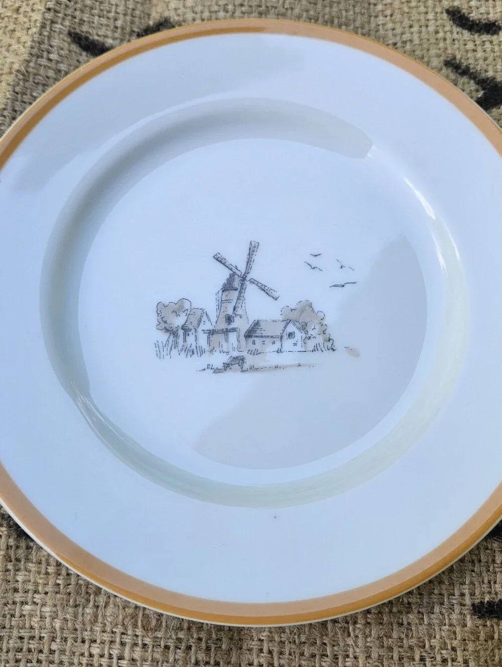 Williams-Sonoma Les Fermiers Salad Plate Windmill Orange Harvest Gold Trim